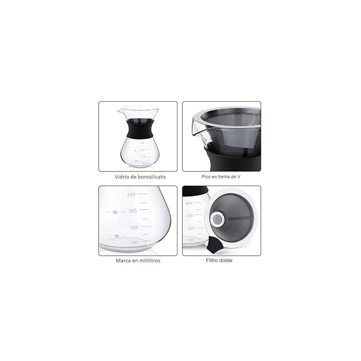 Cafetera goteo manual filtro de acero inox400ml GENERICO